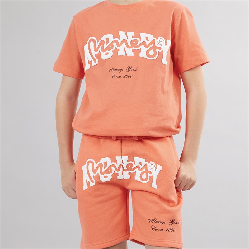 Money Boys College Drop Sig T-Shirt And Shorts Co-Ord Set Pale Orange