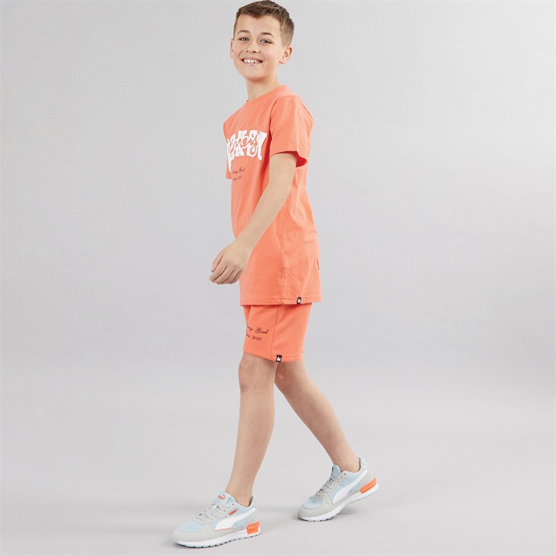 Money Boys College Drop Sig T-Shirt And Shorts Co-Ord Set Pale Orange