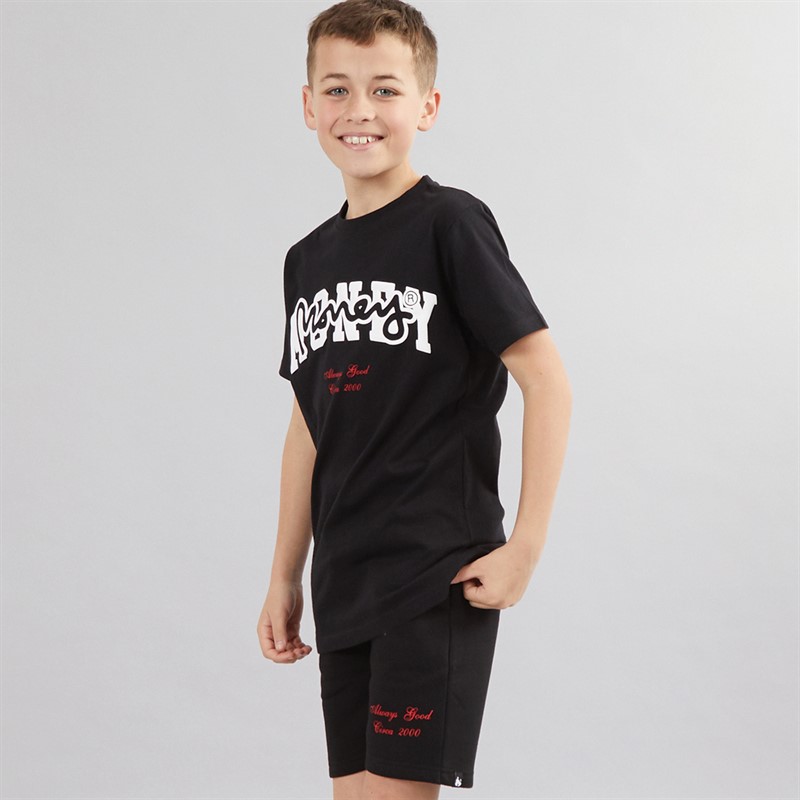 Money Boys College Drop Sig T-Shirt And Shorts Co-Ord Set Black