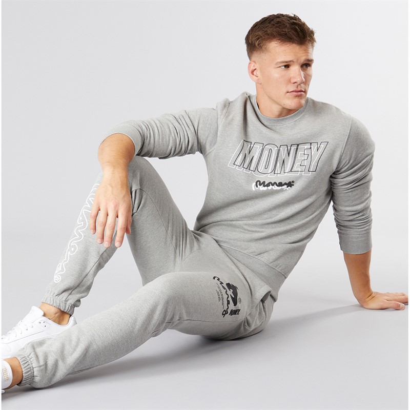 Money Mens Compound Crew Tracksuit Grey Melange