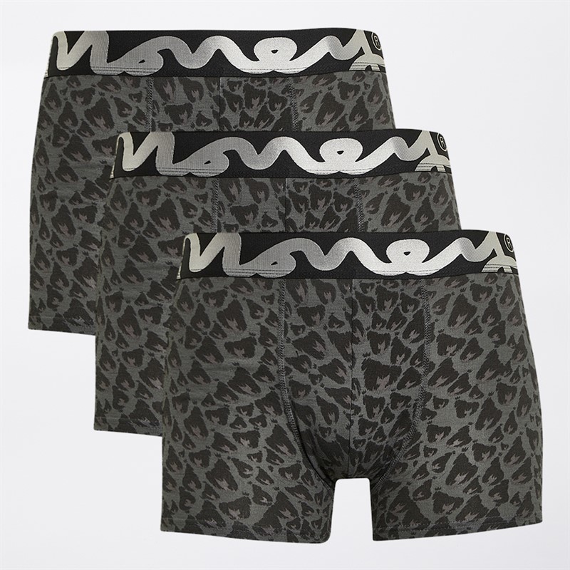 Money Mens Three Pack Chop Boxer Trunks Black Cheetah