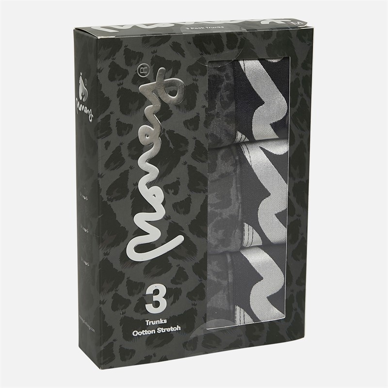 Money Mens Three Pack Chop Boxer Trunks Black Cheetah
