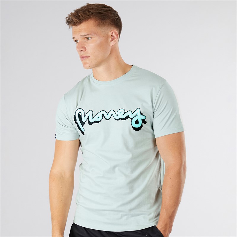 Money Mens Sticker T-Shirt Baby Blue