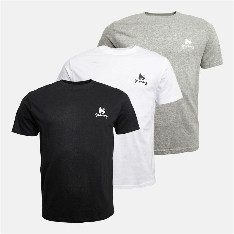 Money Mens Three Pack Lounger Mix T-Shirts White/Grey Marl/Black