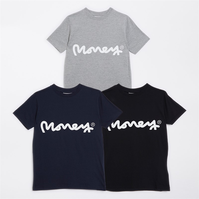 Money Boys Chop Sig Ape Three Pack T-Shirts Black/Grey Marl/Navy - Size 13Y