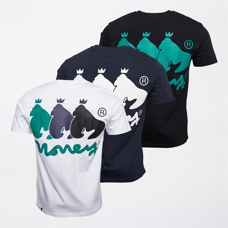 Money Mens Three Pack MNY Trio T-Shirts Black/Navy/White Black/Navy White