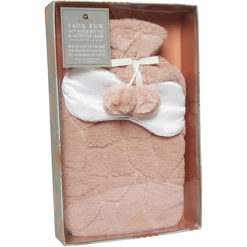 Aroma Home Dame Faux Fur 2L Hot Water Bottle And Cream Eye Mask Gaver Flerfarvet