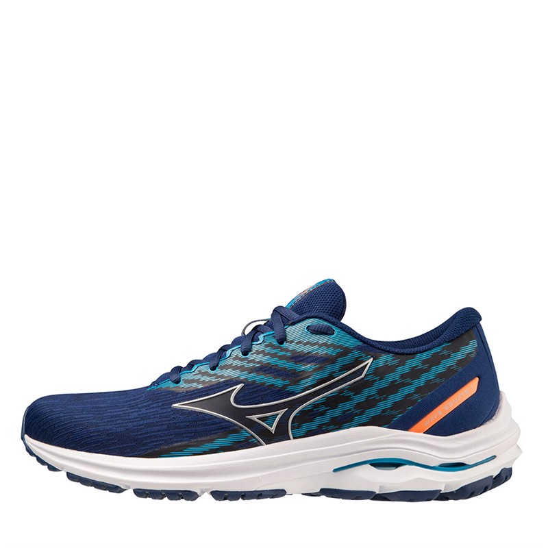 Mizuno Mens Wave Equate 7 Stability Running Shoes Blue Depths/Silver/Neon Flame