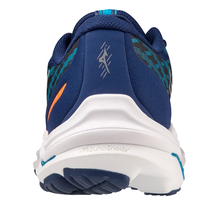 Mizuno Mens Wave Equate 7 Stability Running Shoes Blue Depths/Silver/Neon Flame