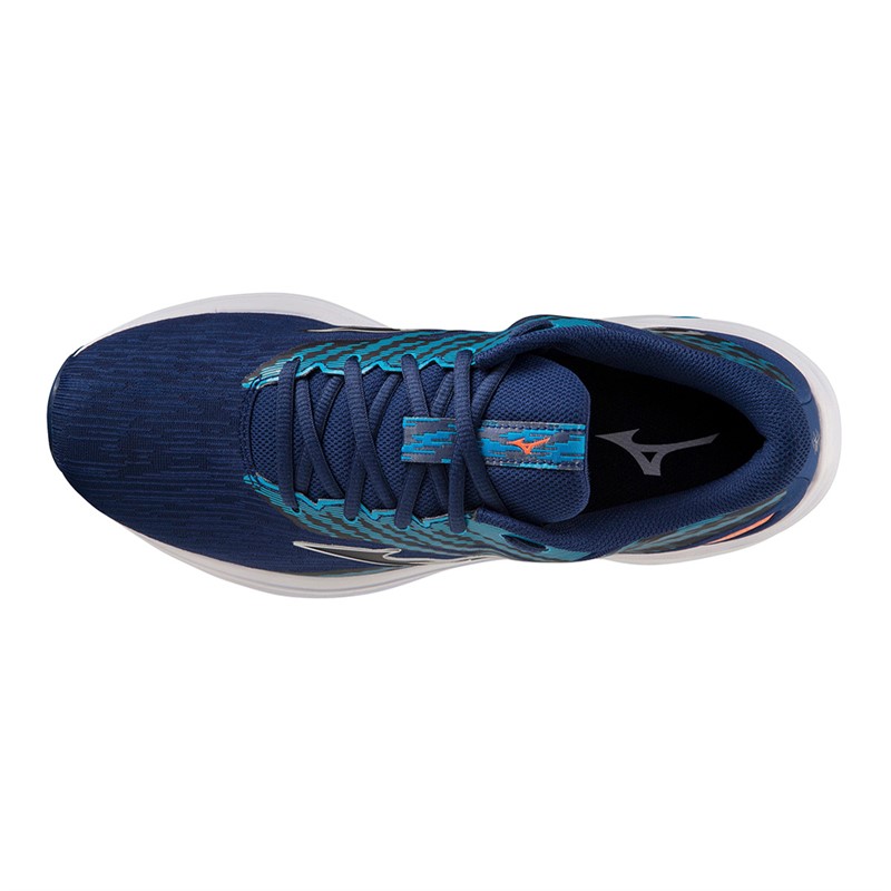Mizuno Mens Wave Equate 7 Stability Running Shoes Blue Depths/Silver/Neon Flame