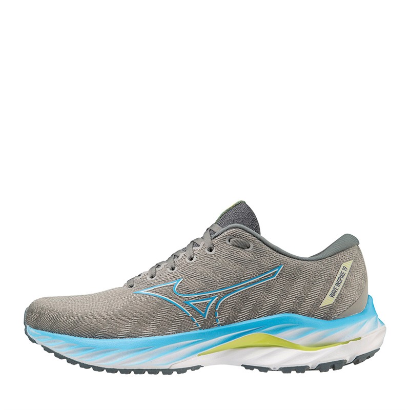 Mizuno Mens Wave Inspire 19 Stability Running Shoes Gray/Blue/Bolt 2 Neon