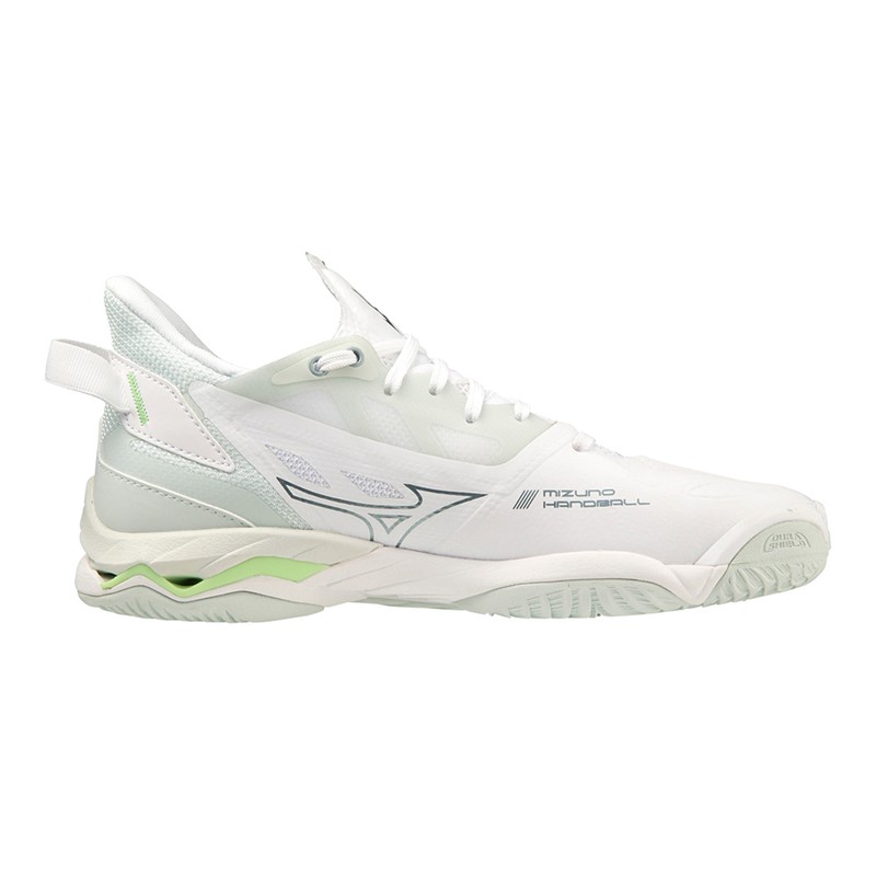 Mizuno Womens Wave Mirage 5 Netball Shoes White/Glacial Ridge/Patina Green