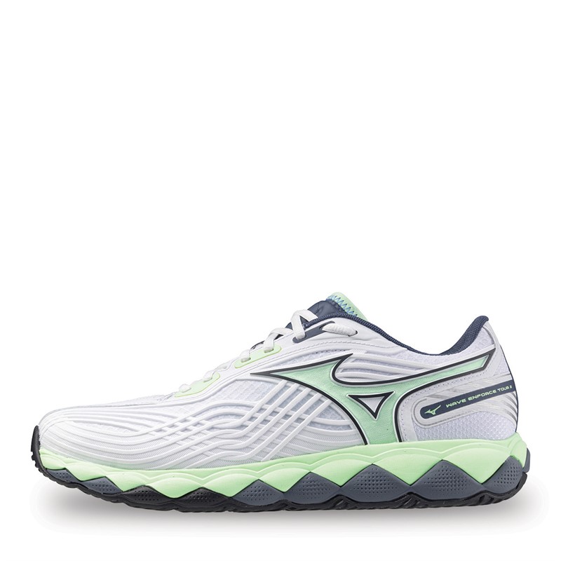 Mizuno Wave Enforce Tour 2 All Court Tennis Shoes White/Neo Mint/Vintage Indigo