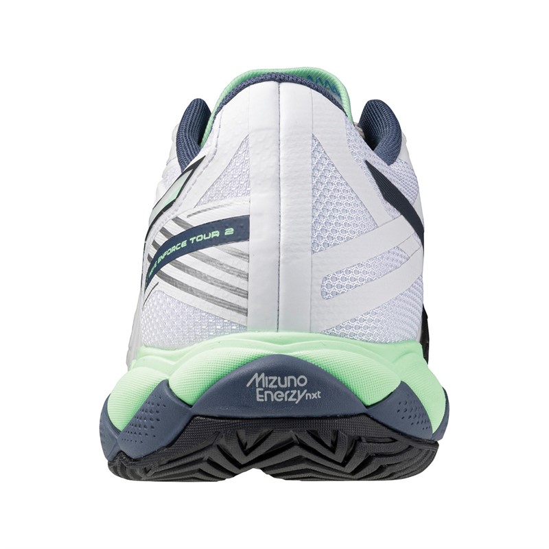 Mizuno Wave Enforce Tour 2 All Court Tennis Shoes White/Neo Mint/Vintage Indigo