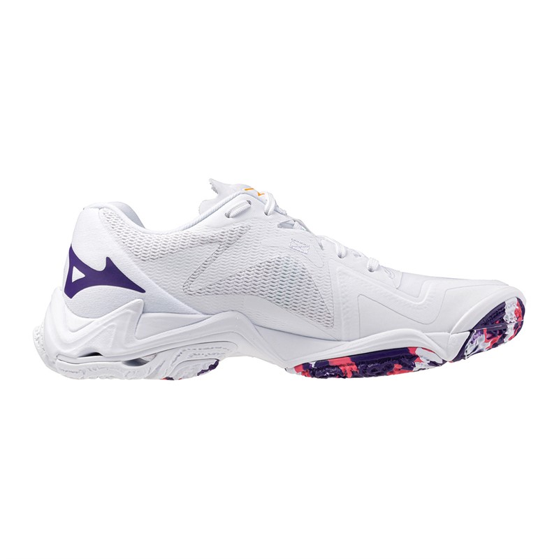Mizuno Womens Wave Lightning Z8 Netball Shoes White/Violet Indigo/Camellia Rose