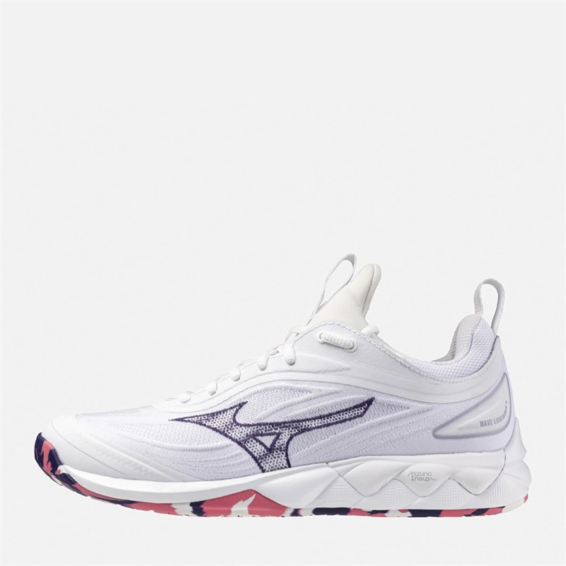 Mizuno Womens Wave Luminous 3 Netball Shoes White/Violet Indigo/Camellia Rose