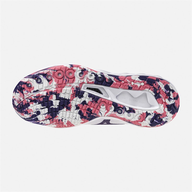 Mizuno Womens Wave Luminous 3 Netball Shoes White/Violet Indigo/Camellia Rose