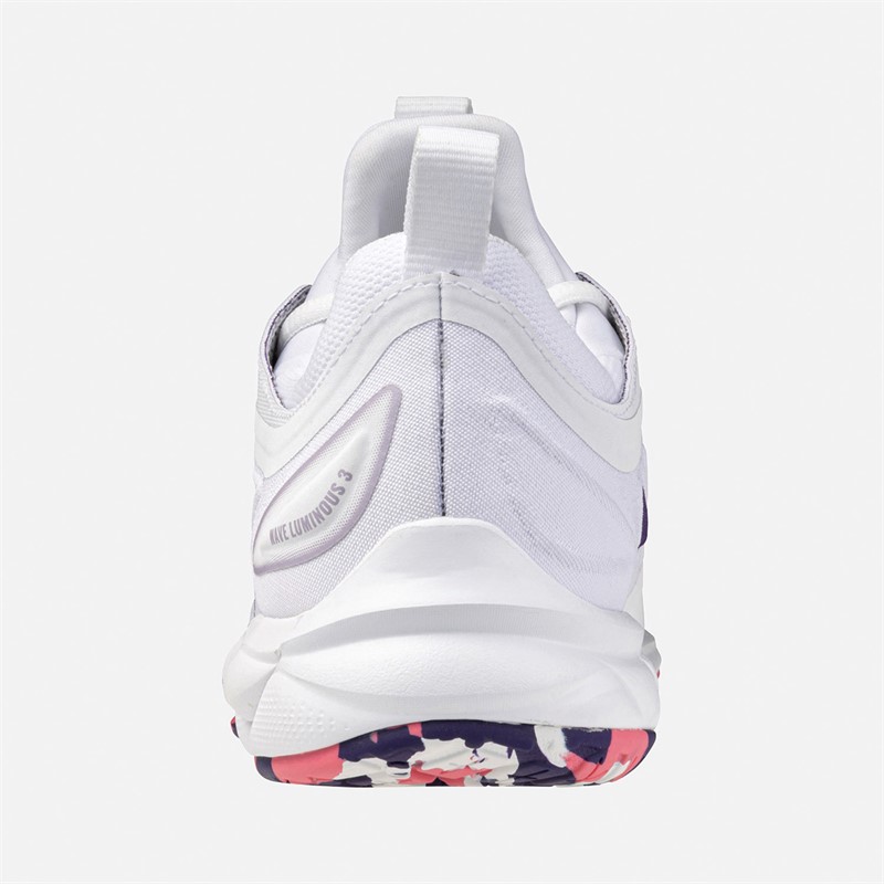 Mizuno Womens Wave Luminous 3 Netball Shoes White/Violet Indigo/Camellia Rose