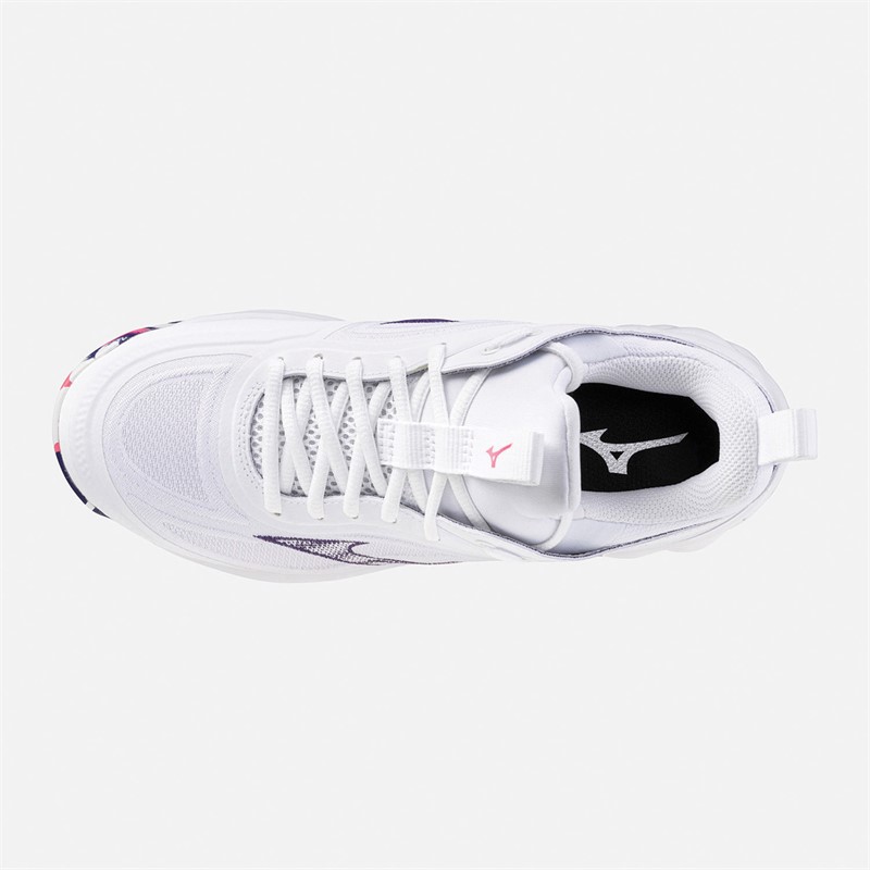 Mizuno Womens Wave Luminous 3 Netball Shoes White/Violet Indigo/Camellia Rose