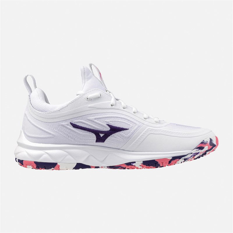 Mizuno Womens Wave Luminous 3 Netball Shoes White/Violet Indigo/Camellia Rose
