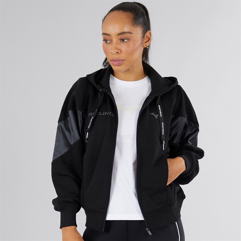 Mizuno Womens Athletics Full Zip Hoodie Black - Size L