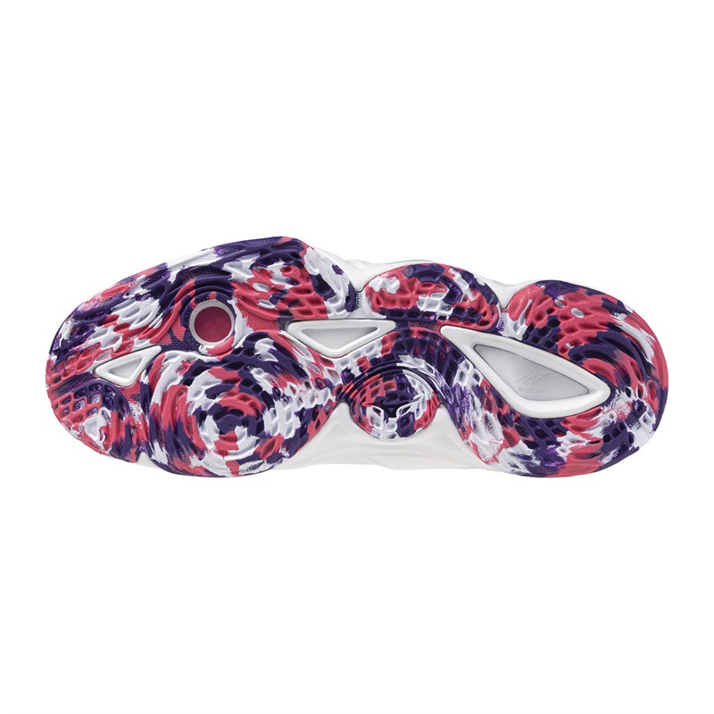 Mizuno Womens Wave Momentum 3 Netball Shoes White/Violet Indigo/Camellia Rose