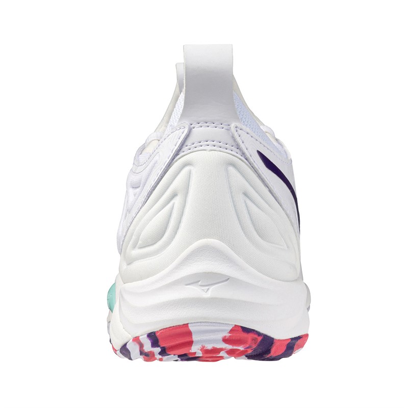 Mizuno Womens Wave Momentum 3 Netball Shoes White/Violet Indigo/Camellia Rose