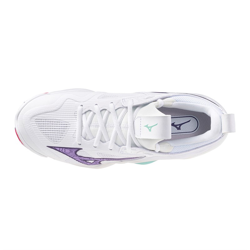 Mizuno Womens Wave Momentum 3 Netball Shoes White/Violet Indigo/Camellia Rose