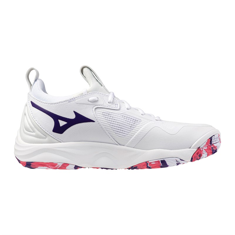Mizuno Womens Wave Momentum 3 Netball Shoes White/Violet Indigo/Camellia Rose