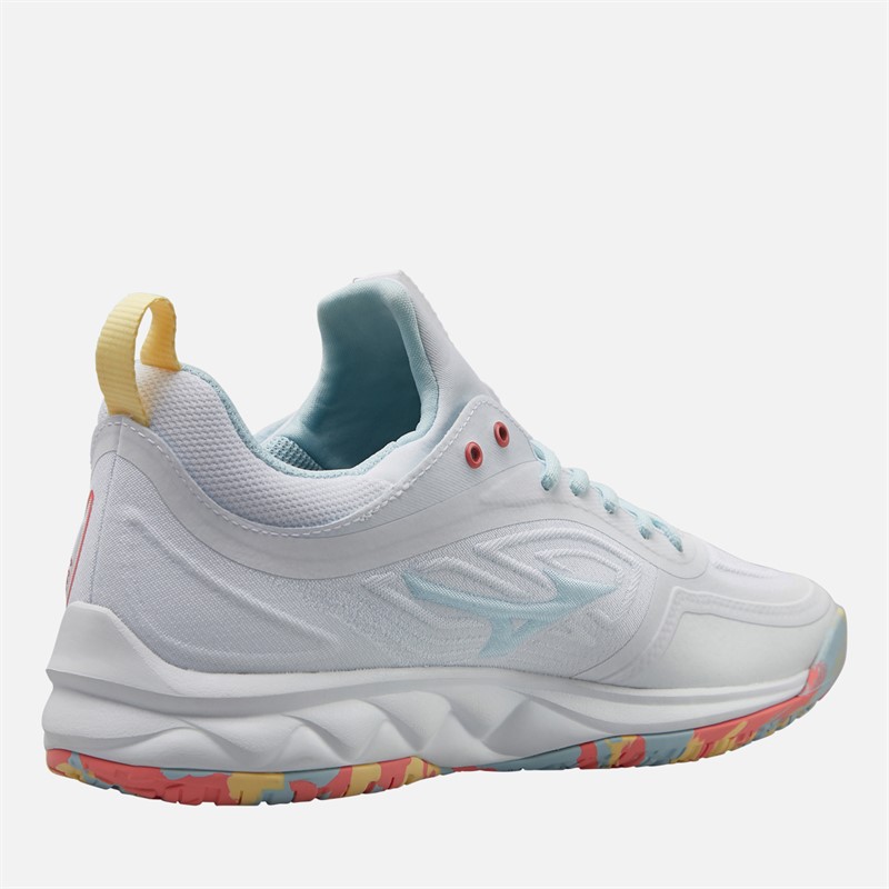 Mizuno Womens Wave Luminous 3 Indoor Court Shoes White/Calypso Coral/Pale Banana
