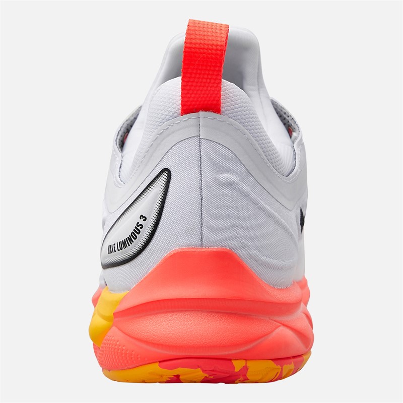 Mizuno Mens Wave Luminous 3 Indoor Court Shoes White/Fiery Coral 2/Citrus
