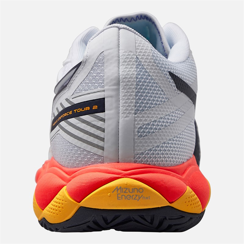 Mizuno Mens Wave Enforce Tour 2 AC All Court Tennis Shoes White/Baritone Blue/Fiery Coral