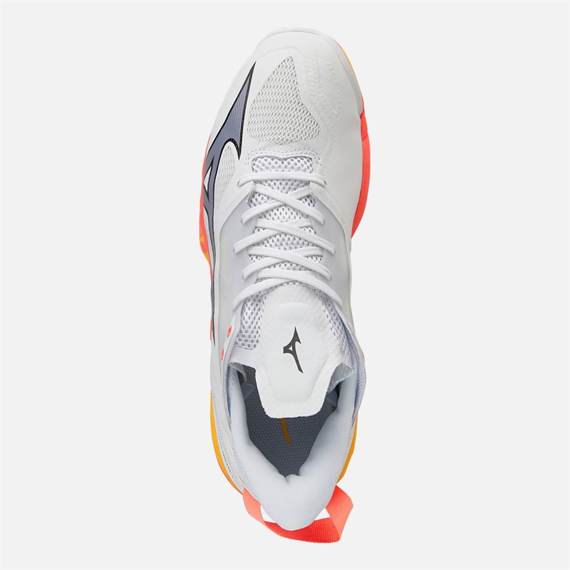 Mizuno Mens Wave Mirage 5 Indoor Court Shoes White/Fiery Coral 2/Citrus