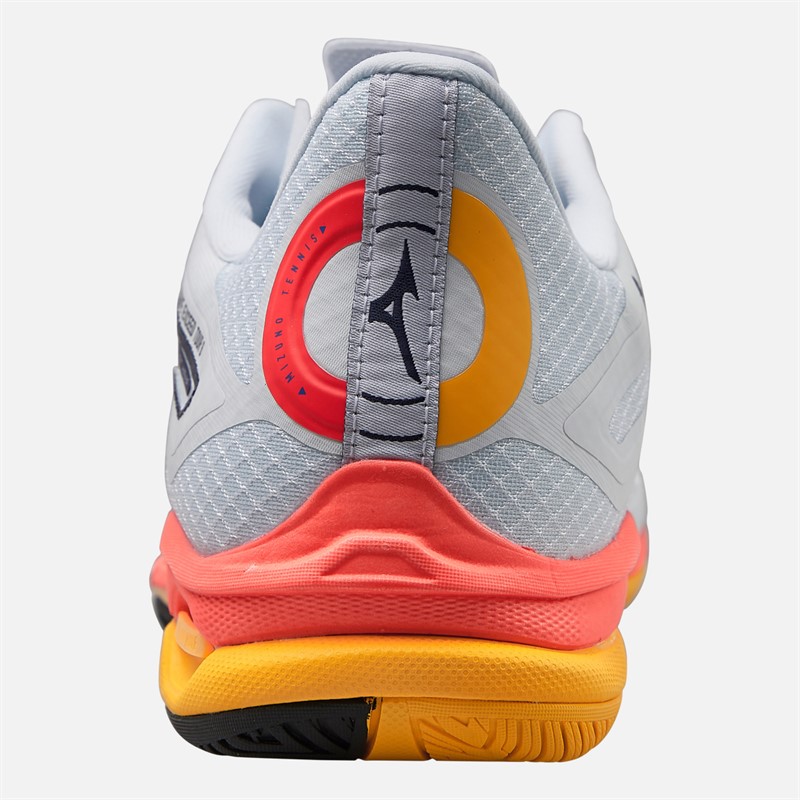 Mizuno Mens Wave Exceed Tour 6 AC All Court Tennis Shoes White/Fiery Coral 2/Citrus