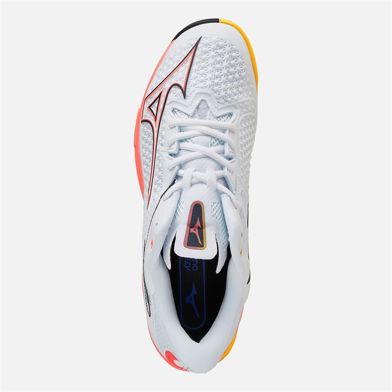 Mizuno Mens Wave Exceed Tour 6 AC All Court Tennis Shoes White/Fiery Coral 2/Citrus