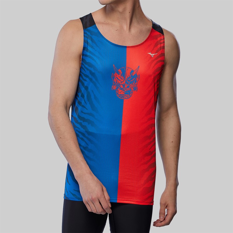 Mizuno Mens Dryaeroflow Graphic Running Tank Oni Red/Oni Blue