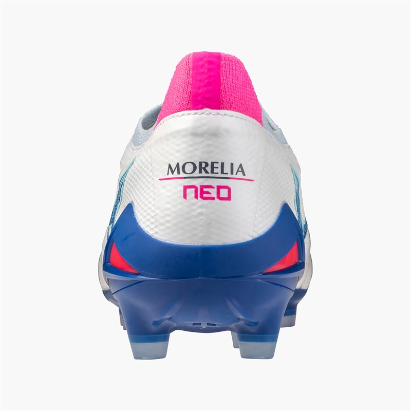 Mizuno Mens Morelia Neo IV Beta Elite FG Firm Ground Football Boots White/Tanager Turquoise/Pink Tetra