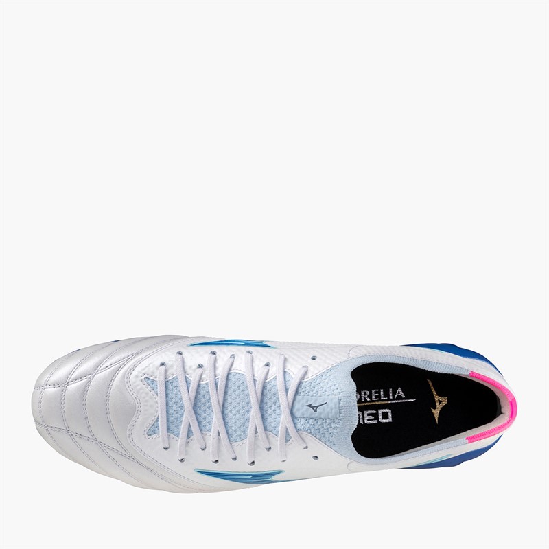 Mizuno Mens Morelia Neo IV Beta Elite FG Firm Ground Football Boots White/Tanager Turquoise/Pink Tetra