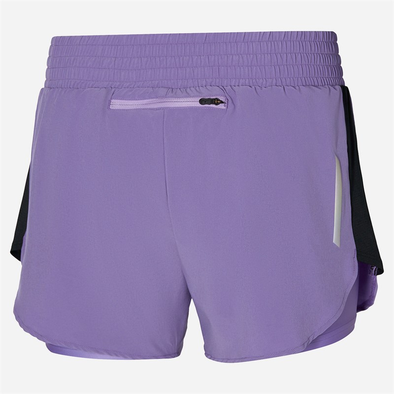 Mizuno Womens 2-In-1 4.5 Inch Running Shorts Paisley Purple