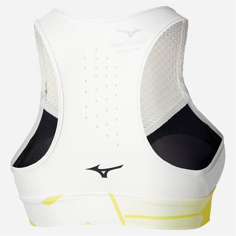 Mizuno Womens Daybreakers Padded Tennis Sports Bra White/Lemon Tonic