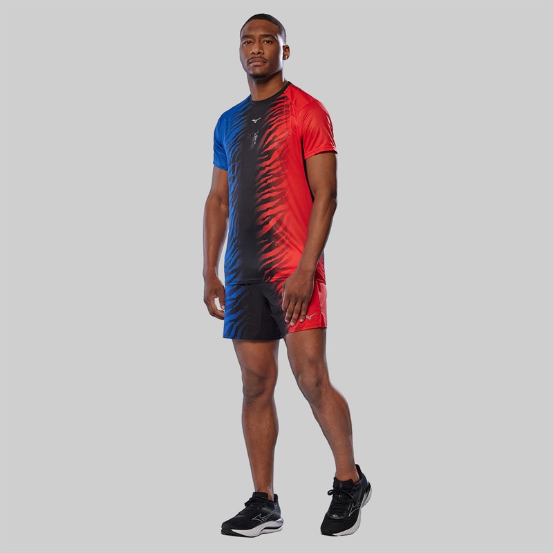 Mizuno Mens Dryaeroflow Graphic Running Top Oni Red/Oni Blue