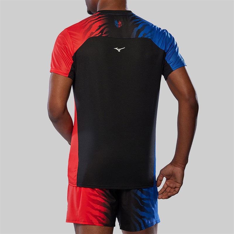 Mizuno Mens Dryaeroflow Graphic Running Top Oni Red/Oni Blue