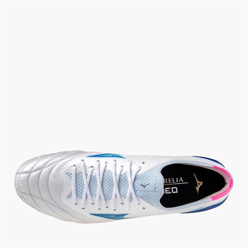 Mizuno Mens Morelia Neo IV Beta Elite AG Artificial Ground Football Boots White/Tanager Turquoise/Pink Tetra