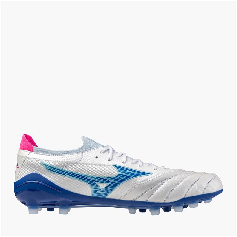 Mizuno Mens Morelia Neo IV Beta Elite AG Artificial Ground Football Boots White/Tanager Turquoise/Pink Tetra