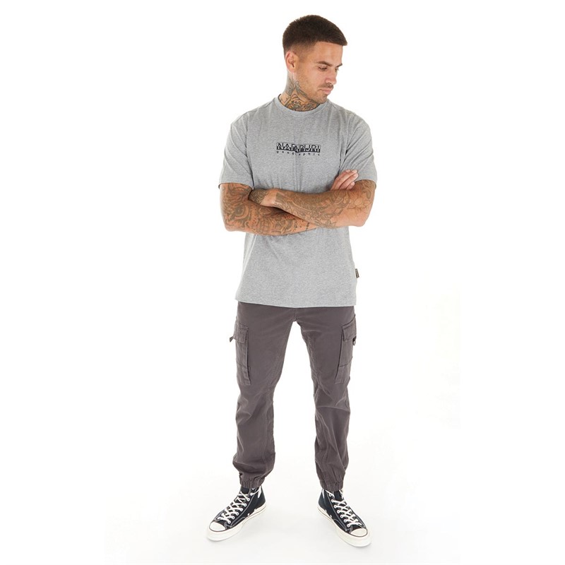 Napapijri Mens Box Logo 3 T-Shirt Grey Melange