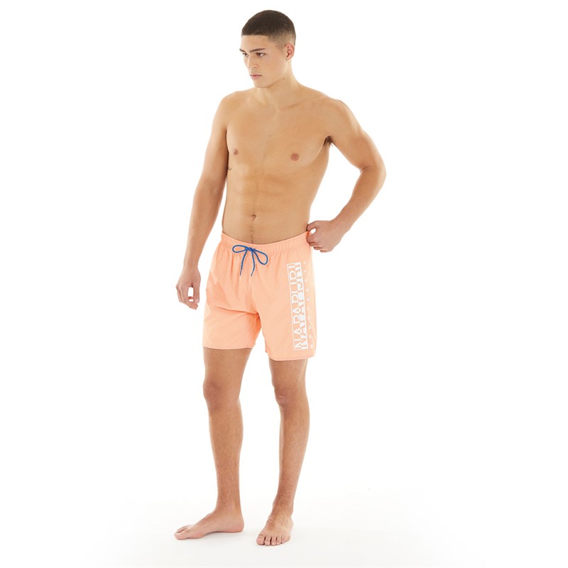 Napapijri Mens Box Logo Swim Shorts Pink Salmon