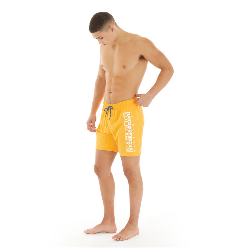 Napapijri Mens Box Logo Swim Shorts Yellow Kumquat