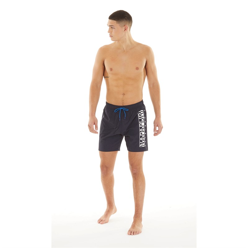 Napapijri Mens Box Logo Swim Shorts Blue Marine