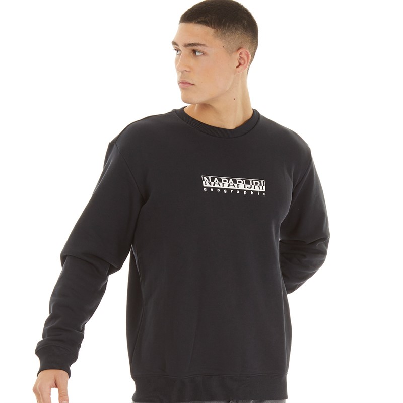 Napapijri Mens Box Logo Crew Neck Sweatshirt Black