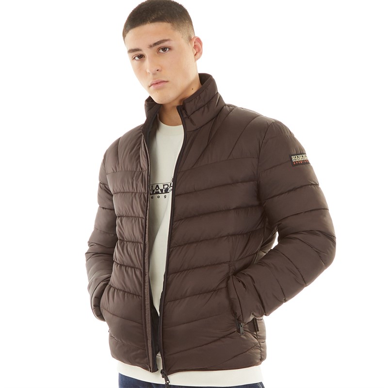 Buy Napapijri Mens Aerons Padded Jacket Brown Ebony